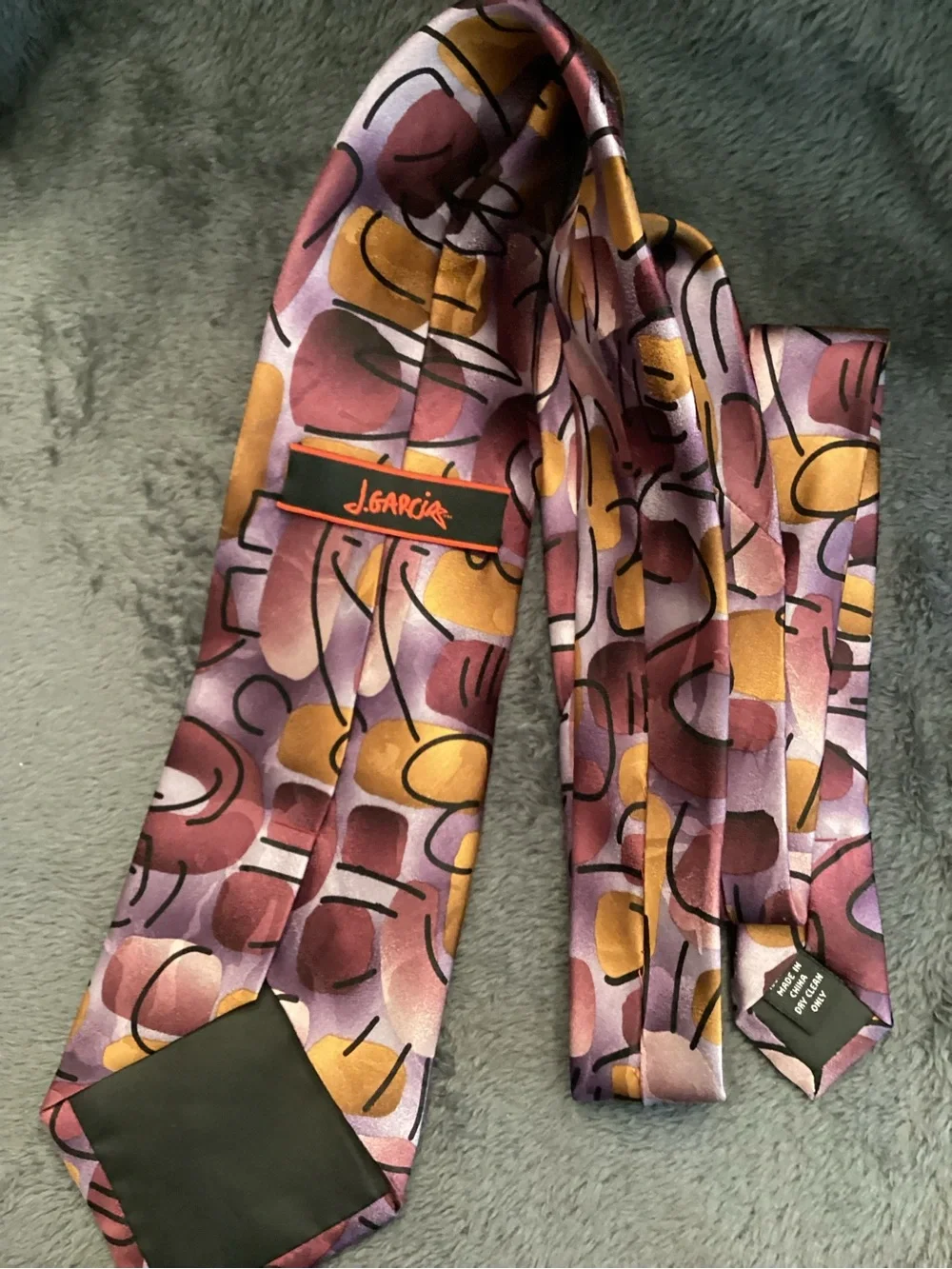J. Garcia Men’s Silk Tie with Abstract Print Tie in Purple, Yellow, Pink